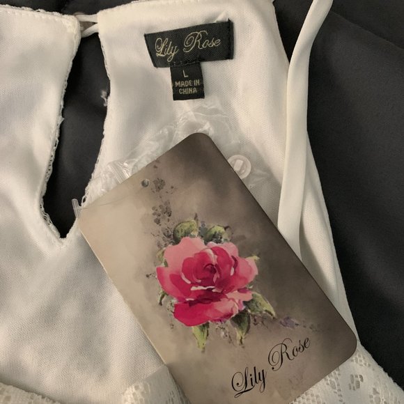 NWT Lily Rose | Halter High Neck White Maxi Dress w/ Lace Overlay | Sz Juniors L - Picture 12 of 16